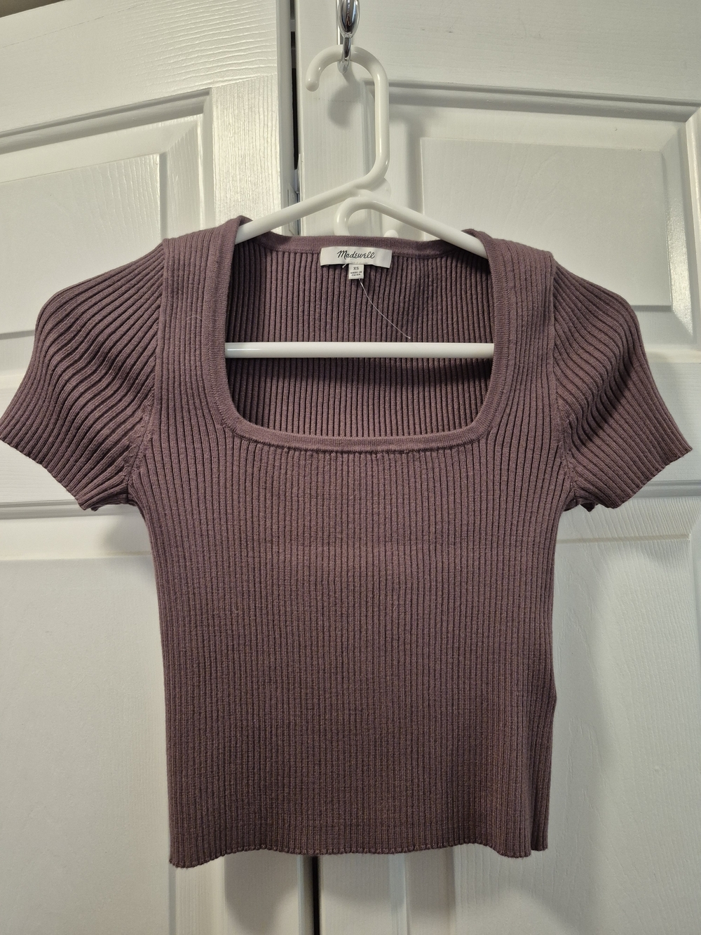 Madewell NWOT Ribbed Square-Neck Top in Mauve,  Sz XS